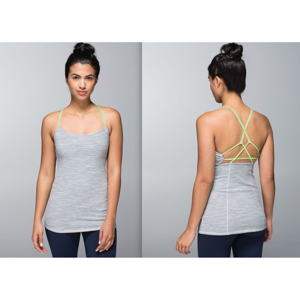 Lululemon Free To Be Tank 4 Grey Space Dye Neon Green Strappy Back Yoga Top